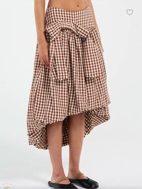 For Love & Lemons Gingerbread Gingham Midi Skirt